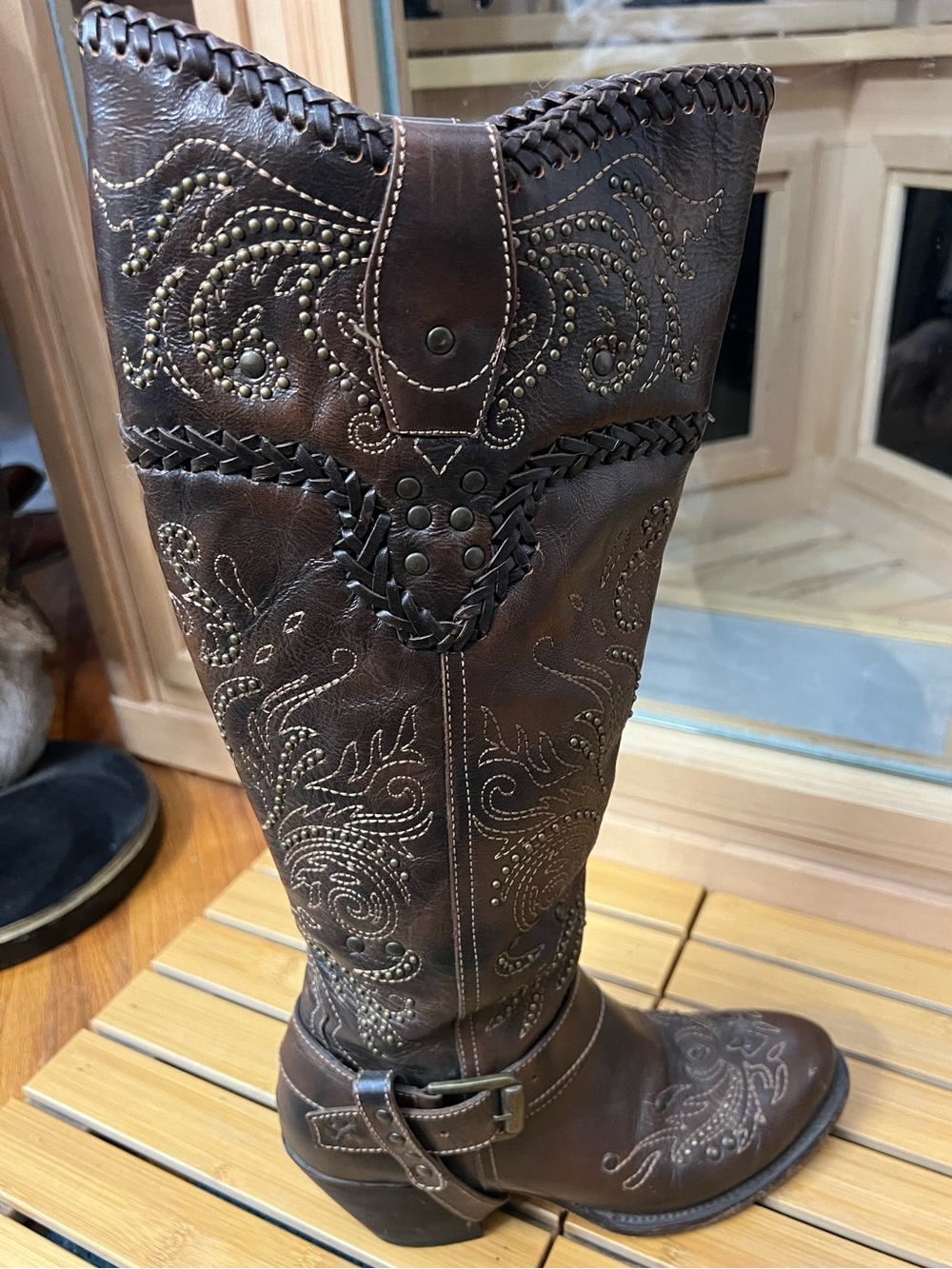 Black Star Andromeda Brown Embroidered studded Tall Western Boots size 9 - Picture 15 of 15